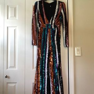 Long Sleeve Multicolored Sequin Jumpsuit